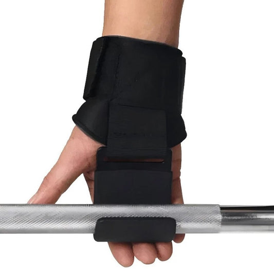 Pro-Grip weightlifting hooks on barbell - front view