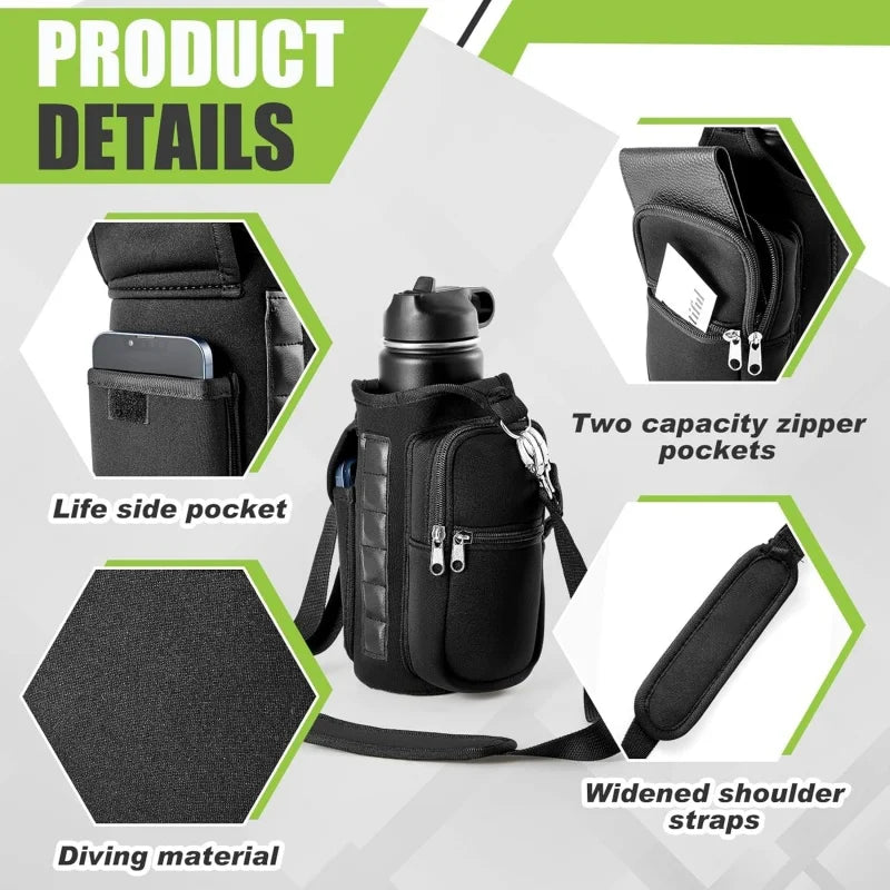 Water bottle bag with handle and strap