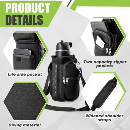 Water bottle bag with handle and strap