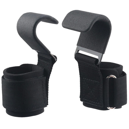 Weightlifting hooks with padded wrist strap detail