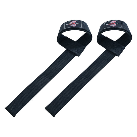 Lifting straps wrapped around barbell for deadlift