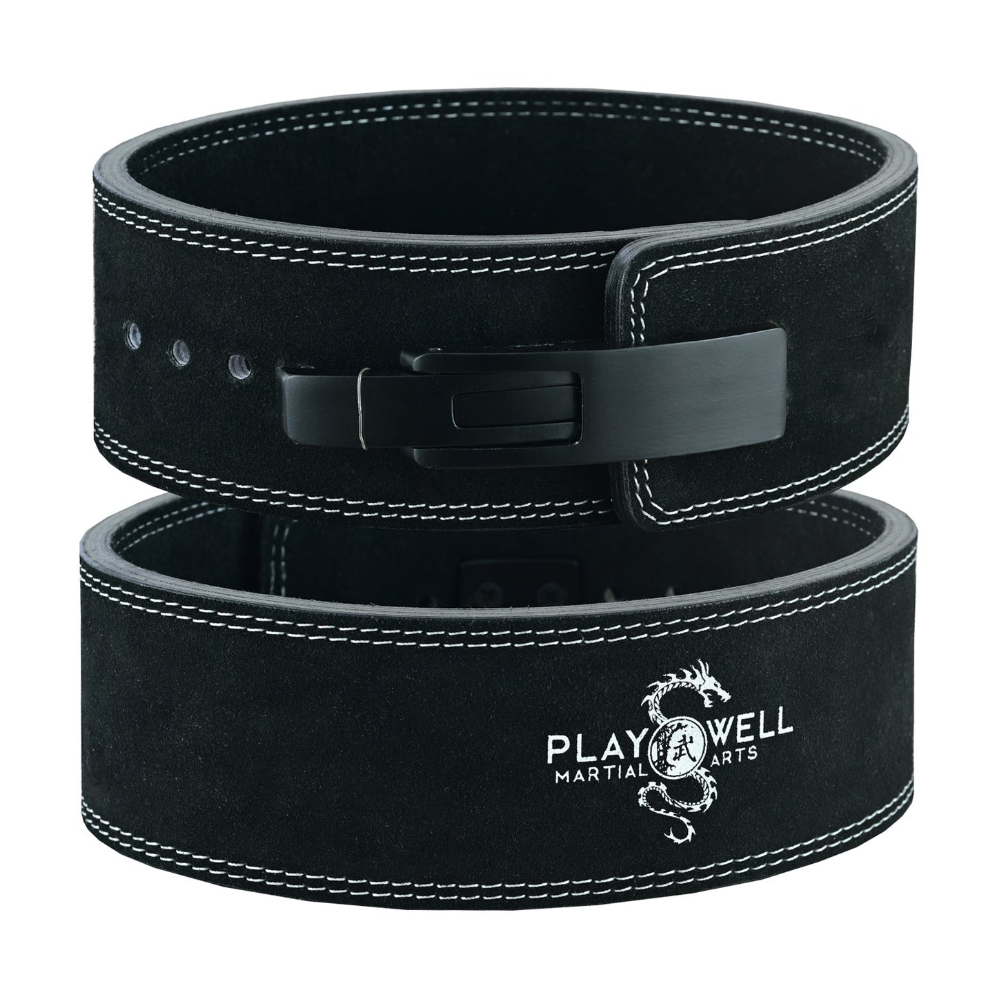 Leather powerlifting belt buckled for heavy squat or deadlift