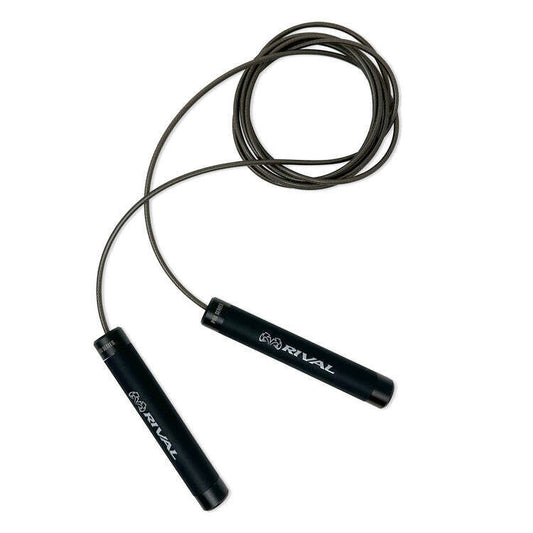 Steel cable jump rope in use for HIIT cardio training